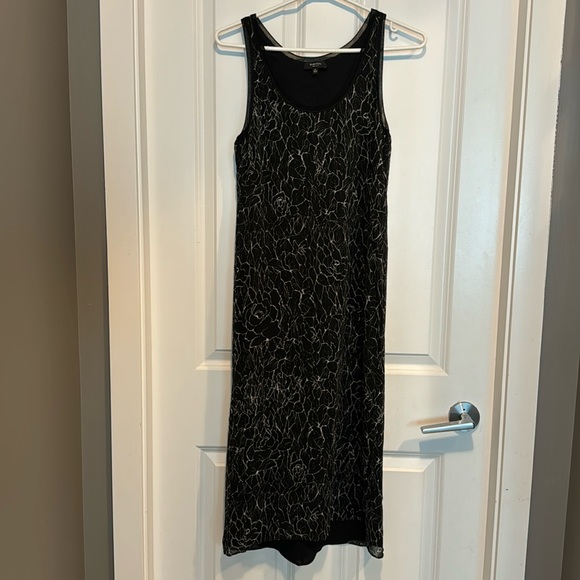 Babaton silk dress. Ankle length black with white pattern. - Picture 1 of 7